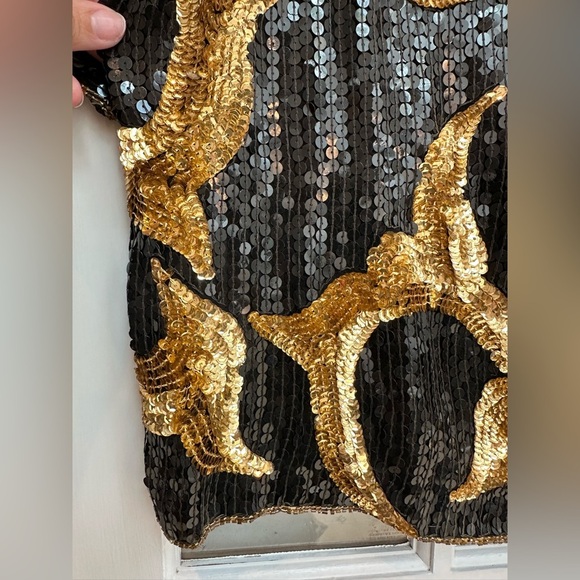 Vintage Jean For Joseph Le Bon 100% Silk Gold Black Sequined Blouse Size S - Picture 7 of 11